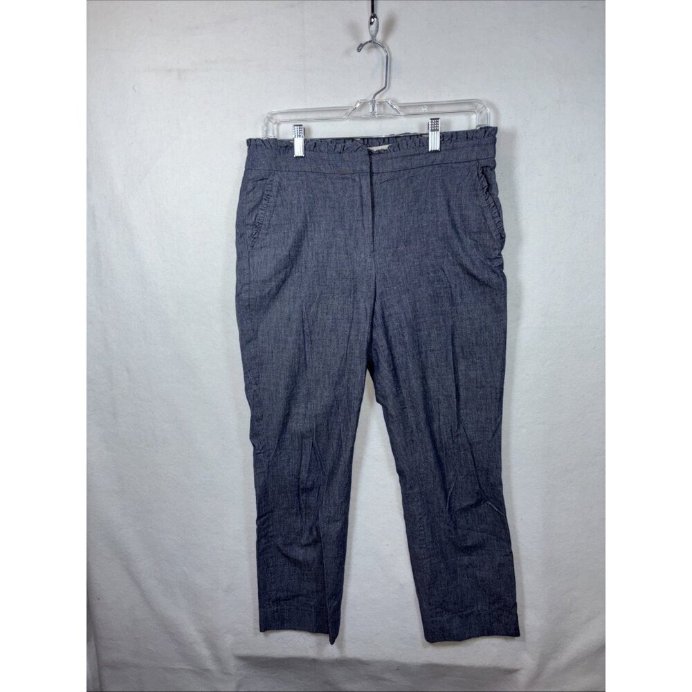 J Crew Pants Womens 6Blue Straight Wide Pullon Drawstring Ankle Cotton